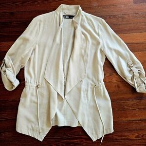 Zara Khaki Open Front Jacket